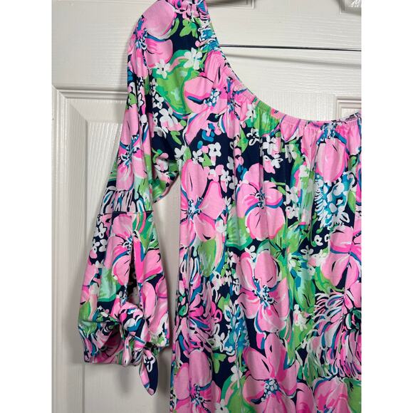 Lilly Pulitzer Lana Skort Romper Off the Shoulder Pink Multi Paradise Found S - Picture 3 of 11